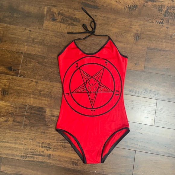 Black & Red Pentagram Bodysuit - Picture 1 of 4